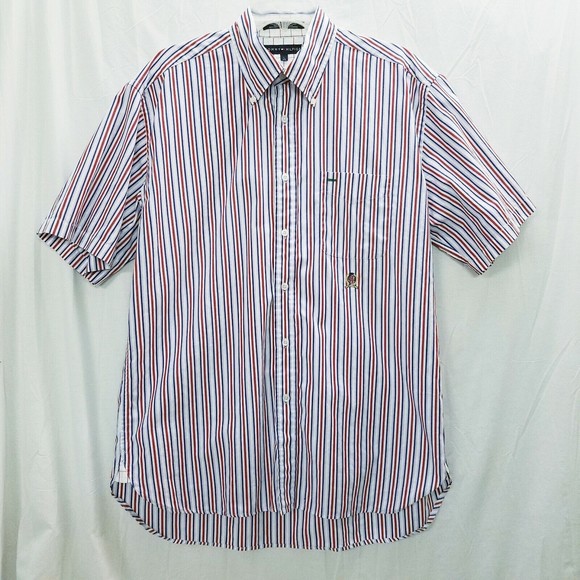 Tommy Hilfiger Button Down short Sleeve Shirt Men's size Large red white blue - Picture 3 of 8